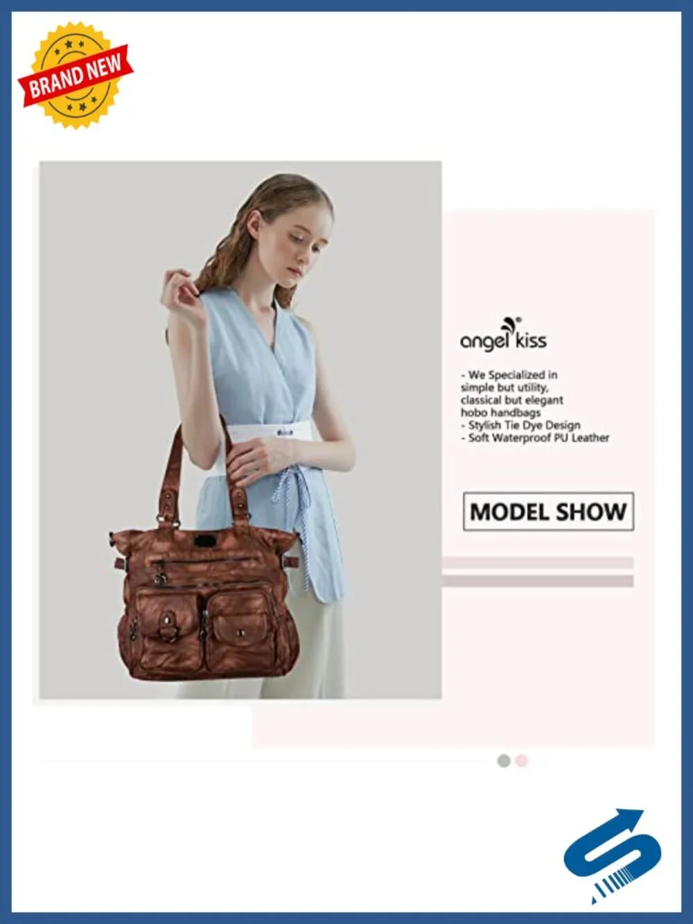 Women's Soft Washed Vegan Leather Hobo Shoulder Bag Satchel Crossbody